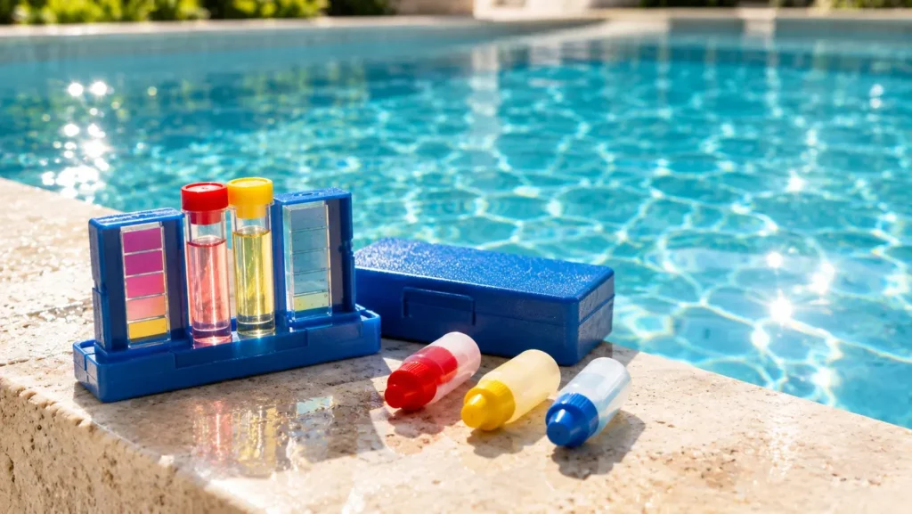 Pool water test kit, part of the chemical cost in pool service pricing